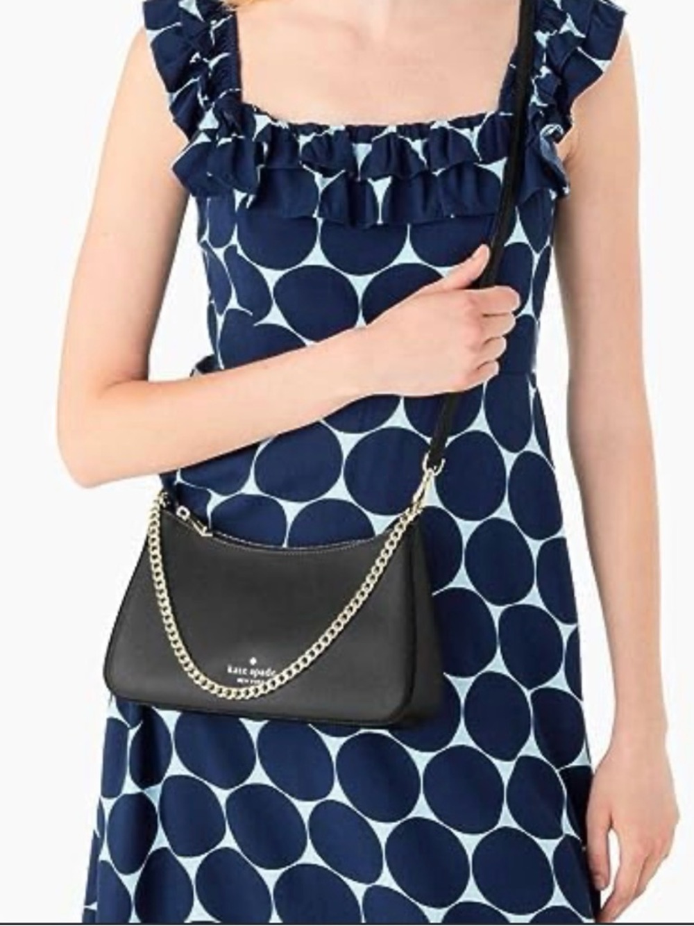 Kate Spade Zippy Pebbled Crossbody with Gold Chain Accent